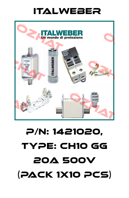 P/N: 1421020, Type: CH10 gG 20A 500V (pack 1x10 pcs) Italweber