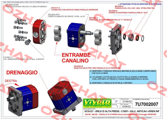 Oil seal kit for 7U7002007 0 Vivoil Oleodinamica Vivolo