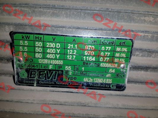 4AL2n 132M2-6 5,5kW 400/690V 50Hz 960rpm 6,6kW  Bevi