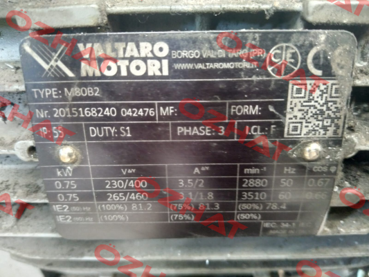 080/2P/0.75KW/230-400-50/B5 Valtaro Motori