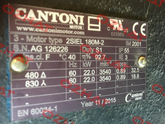 2SIEL 180M-2 22kW B3/B5 400/690V-50Hz IE2  Cantoni