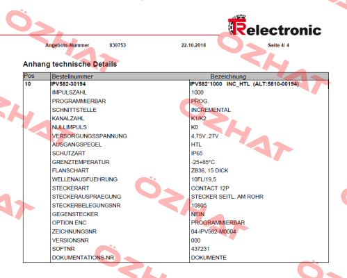 IPV582*1000 INC-HTL TR Electronic
