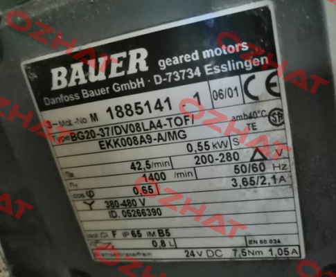 Type: BG20-37/DV08LA4-TOF/EKK008A9-A/MG Bauer