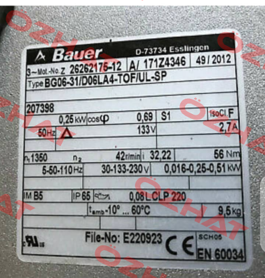 BG06-31 D06LA 4-TOF/UL-SP(P/N 171Z4346) Bauer