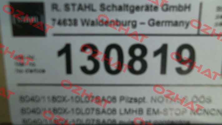 P/N: 130819, Type: 8040/1180X-10L07SA08 Stahl