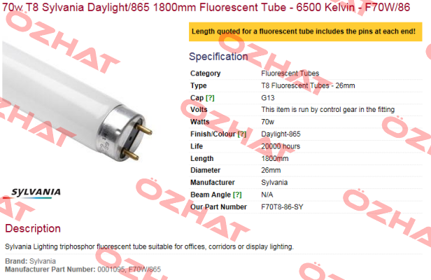 F70T8-86-SY  Sylvania