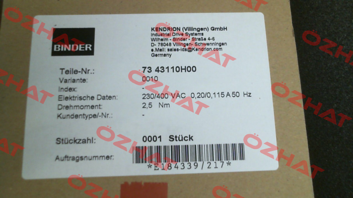 73 43110H00-0010 Binder