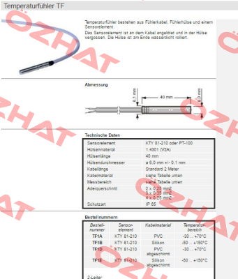 KTY81-210, PVC, 2m   TF1A-2 (Art. 100117)  Welba