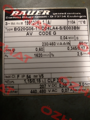 Typ : BG20G06-11/D04LA4-S/E003B9/AV  Bauer