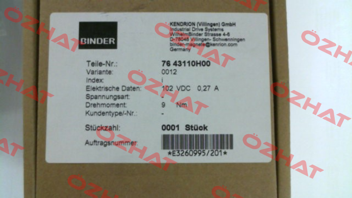 76 43110H00-0012 Binder